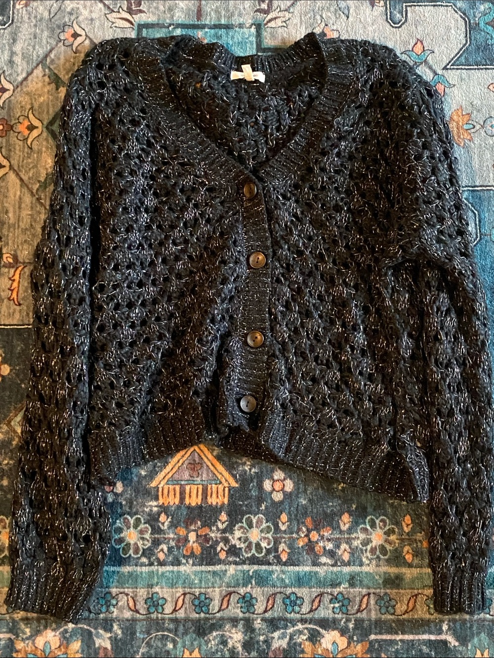 NWOT Maurices Black Open-Knit V-Neck Button Cardigan